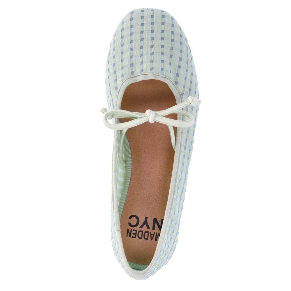 Madden NYC Girls Gingham Mesh Ballet Flats Green Slip On Shoes Size 4 NEW